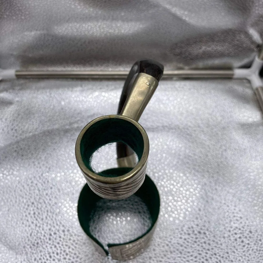 Vintage Brass Horn Wine Bottle Holder‎ OS Brown Silver Real Horn Barware Decor